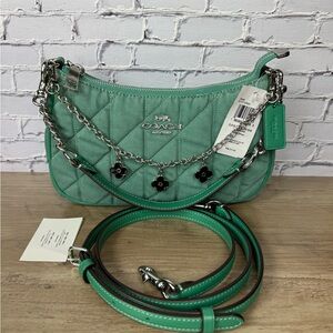Coach Teri Shoulder Bag Green Denim Quilted Silver a free unbranded chain